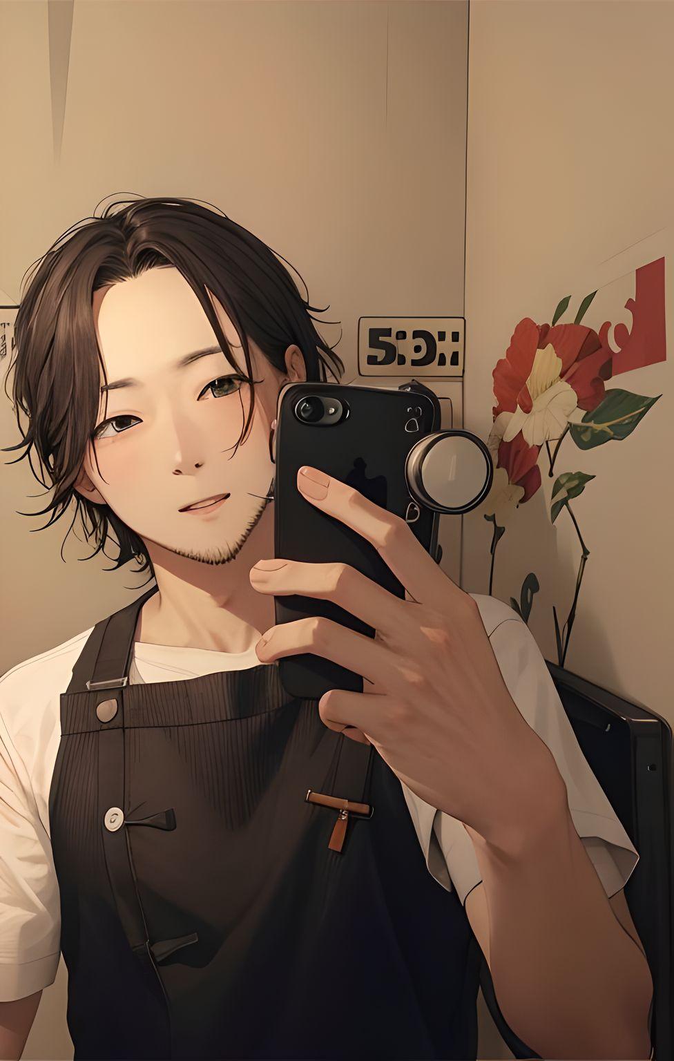 meu personagem com o celular na mão